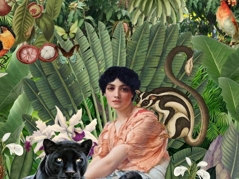 Conka Collage - Mujer en la selva con pantera